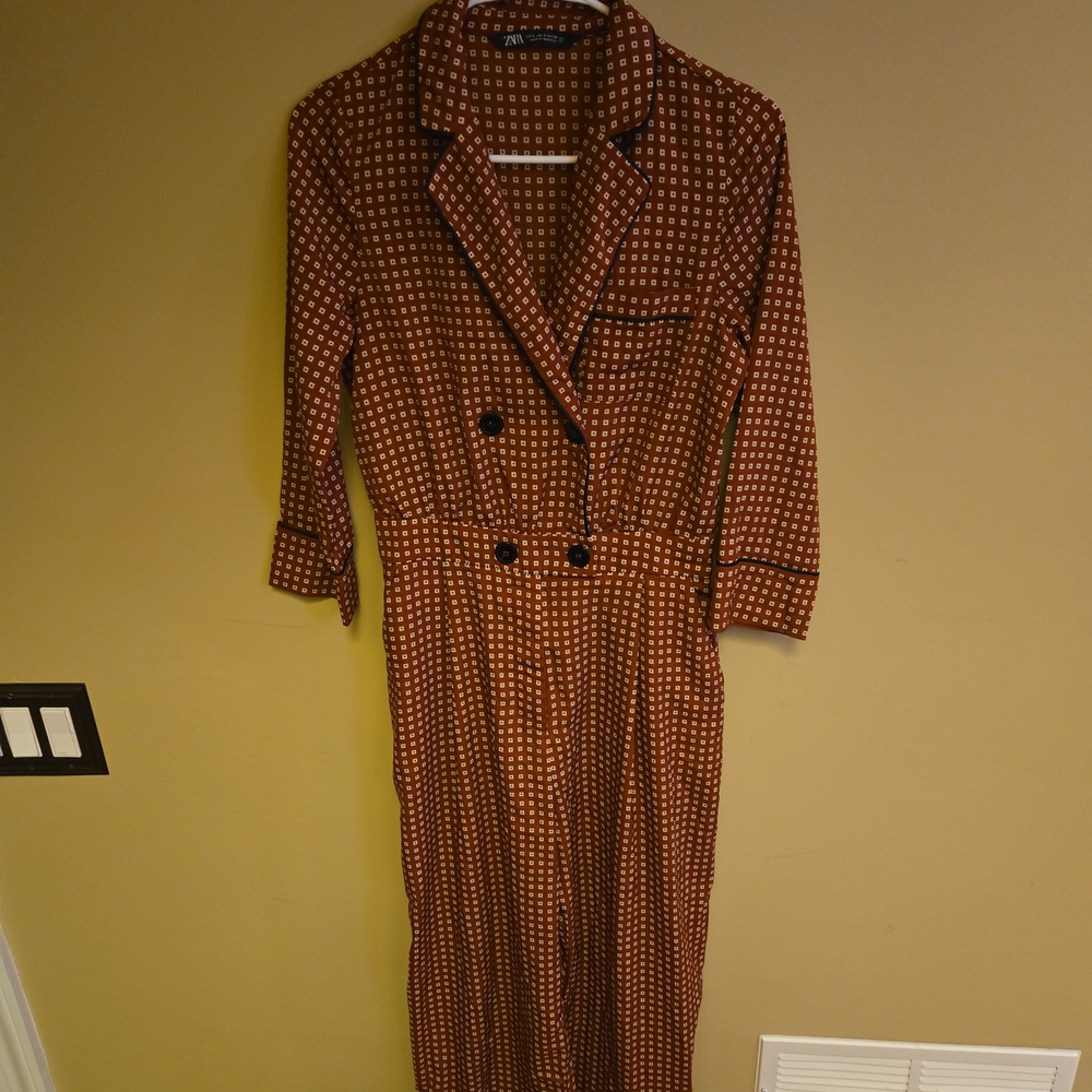 Zara Brown Checkered Long Sleeve Dress